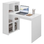 eSituro Bureau d'Ordinateur avec Rangement, Table de Bureau Blanc 120x63x111cm, Poste de Travail avec 6 Compartiments Ouverts, Table d'Étude en Bois avec Étagère pour Bureau à Domicile