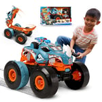 Hot Wheels Monster Trucks Remote Control Car, HW Transforming Rhinomite in 1:12 Scale with 1:64 Scale Race Ace Toy Truck, Converts into Launcher, Connects to Orange Track, HPK27