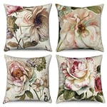 Hnmdmyi Housse de Coussin Fleurs 40x40 Set de 4, Ferme Vintage Fleur Papillon décoratif taies d'oreiller Art esthétique Beige Housse de Coussin en Lin pour canapé lit Jardin extérieur Home Decor