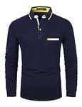 LIUPMWE Mode Polo Homme Manche Longue Cotton Casual T-Shirt Slim Fit Tops S-3XL,M,Bleu-1