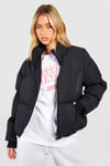 Womens Funnel Neck Nylon Puffer Jacket - Black - 14, Black