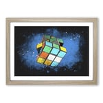 Big Box Art The Rubik Cube Paint Splash Framed Wall Art Picture Print Ready to Hang, Oak A2 (62 x 45 cm)