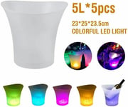 5 PCS LED Ice Bucket 5L Wine Beverage Beer Cooler Party Bar 7 Colors changing