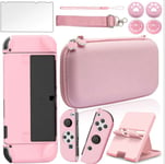 10 En 1, Rose Sakura Protection Pour Switch Oled Kit Accessoires Avac Coque Pour Nintendo Switch Oled, Ecran Verre Trempé Et Poignées Couvre Pouce