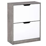 HOMCOM Meuble à Chaussures Meuble d'entrée Placard de Rangement, 2 Portes abattantes, 62,5 x 26 x 81 cm, Gris et Blanc