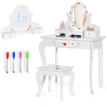 Design In - Coiffeuse Enfants Table de maquillage, Tabouret, Miroir Rotatif 360°, Tableau au Dos, 3 Tiroirs, 4 Marqueurs Blanc CW54999