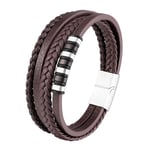 Snygg och slitstarkt flätat läderarmband i brunt och silver Brown-Silver 19CM