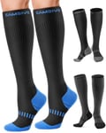 CAMBIVO Bas de Contention Femme Homme 2 Paires, Chaussettes de Contention 20-30mmHg, Chaussettes Hautes Compression pour Circulation Sanguine, Voyage Avion, Sport, Jogging, Grossesse, Infirmiere