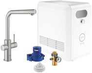 GROHE Blue Professional Duo Kit - Kitchen Mixer for Filtered, Chilled and Sparkling Water, High Swivel L-Spout with Pull-Out Spray Head, Stainless Steel Look Includes Cooler Unit 31326DC2