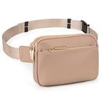 UTO Sac Banane Femme Homme Fanny Pack Ceinture Imperméable Synthétique Mode Léger Sac de Taille avec 3 Poches zippées PU Bracelet Abricot