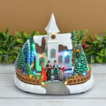 Light Up Church Scene Christmas Ornament LED Glittering Snow Carol Singers 25cm