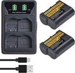 Lot de 2 batteries EN-EL15C EN-EL15 2280 mAh + chargeur USB double LED intégré avec port de type C pour Nikon EN-EL15a EN-EL15b Z6 II Z7 II Z5 Z6 Z7 D500 D600 D750 D800 D810 D810 50 kg