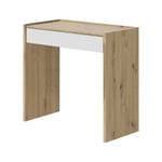 Bureau Ddepaol, Bureau linéaire avec tiroir, Table d'étude ou de bureau pour PC, 82x40h77 cm, Chêne noué et Blanc