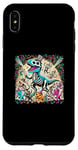 iPhone XS Max Funny T-Rex Skeleton Dinosaur with Cats Happy New Year Party Case