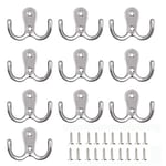 XPOOS Lot de 10 Pcs Double Crochet de Manteau, Porte Manteau Mural, Double Métal Crochets et Patères Rangement Avec Vis, pour étagères, Tiroirs, Bain, Crochet de Chambre et Décoratio, Argent