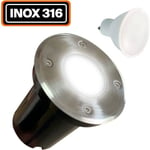 Spot Encastrable de Sol Rond Inox 316 Exterieur IP65 + Ampoule GU10 5W Blanc Froid 6000K