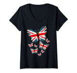 Womens Union Jack Flag Butterfly For Kids & UK British Expats V-Neck T-Shirt