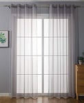 Gardinenbox 203322 Lot de 2 Rideaux à œillets Transparent Gris 225 x 140 cm