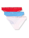 Tommy Hilfiger Women Pack of 3 Bikini Briefs with Lace, Multicolor (Fierce Red/Blue Spell/Pearly Pink), XL