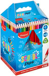 Maped - Crayons de Couleur Color'Peps - crayon Triangulaire Ergonomique aux Couleurs Vives - Conforme à La Réglementation Des Jouets - Coffret Ecole de 144 Crayons en Bois - 4 Pots