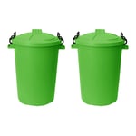 2 x Plastic Dustbin 50L Heavy Duty Locking Lid Home/Garden Storage Waste Bins UK