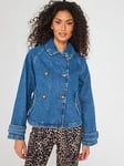 Only April Short Denim Trench Coat - Blue, Blue, Size S, Women