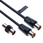 TV Aerial Ariel Cable Coaxial Extension Lead Freesat RF Male to Female Plug with Male Adapter Coax Coupler for Freeview TV, DVD, VCR, SKY HD Virgin, BT, TV Box Satellite Antenna M-F Splitter Black 1m