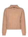 Mango Cable-Knit Zip-Neck Sweater Beige