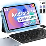 fezawio Tablette 10 Pouces Tablette Android 14, Tablette Tactile 22GO RAM + 128GO ROM/1TB,8000mAh,﻿Tablets 5G Wi-FI,tableta Widevine L1| Octa-Core | Tablette avec Clavier avec Cas—Gris