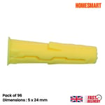 96 x Yellow Screw Wall Fixing Rawl Plugs for Plasterboard Brick Concrete Wall