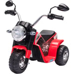 Moto électrique enfant chopper tout-terrain 6 v 20 w marche av ar 3 roues effets lumineux et sonores rouge noir