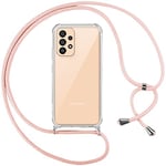 Pnakqil Collier Coque pour Samsung Galaxy A33 5G avec Cordon, Réglable Lanyard Housse Transparente Silicone Anti-Chute Etui pour Samsung A33 5G 6.4 Pouces, Ètuis à Bandoulière, Or Rose