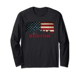 Massachusetts Boston City Skyline Art USA Drapeau Cadeau Manche Longue