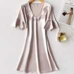 CIDCIJN Chemise De Nuit Pyjama Femme,Silky Satin Women Nightgown Sleepwear Casual Night Dress Oversized Sleep Shirt Sexy Nightshirt Female Sexy Home Dress,Beige,XL