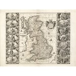 Jansson 17th Century Anglo Saxon Map Britain Premium Wall Art Canvas Print 18X24 Inch