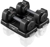 Dripex Lot de 2 Haltères Réglables 2 à 11 kg, 5 en 1 Ensemble d'Haltères avec Base de Rangement, pour la Musculation, l'haltérophilie, l'entraînement à Domicile et à Salle de Sport - Noir