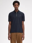 Fred Perry Crepe Pique Zip Polo Shirt, Navy