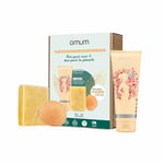 OMUM - Coffret Cadeau Peau Douce et Eclatante 3 soins bio : 1 savon Cajoleur + 1 lait corps Bienfaiteur + 1 éponge Konjac Visage Ma Bonne Fée - Naturel,France,Vegan,Compatible grossesse et allaitement