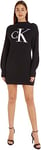 Calvin Klein Jeans Women Sweater Dress Intarsia Loose Long Sleeve, Black (Ck Black), 3XL