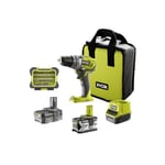 RYOBI - Perceuse-visseuse 18V ONE+ 50 Nm + 2 batteries 4 & 1,5 Ah, chargeur, sac & coffret 31 access. de vissage - R18DD3-2415BSA31