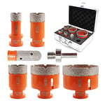 BGTEC Foret Diamant Kit Trépan Carrelage - 7 pièces(20/28/35/55/55/68mm+20mm mèche à doigts + adaptateur hexagonal) avec filetage M14 pour percer porcelaine,céramique,carrelage,granit,marbre et pierre