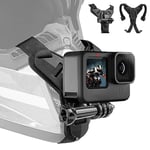 Adaptom° Support de Casque de Moto Menton pour GoPro Hero 13 12 11 10 9 8 7 6 Max, Insta360 X4 X3 Ace Pro/2, DJI OSMO Action 5 Pro 4/3, Fixation avec Sangle Support à Crochet J, Silicone antidérapant