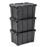 Iris Ohyama, Caisse Rangement avec Couvercle Robuste, 50L, Lot de 3, Noir, Compact, Durable, Empilable, pour Garage, Etagères, Déménagement, Plastique, Boite a Outils, Bac de Rangement, DDSKT-450