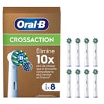 Oral-B Pro Crossaction Brossettes De Rechange Pour Les Brosses Électriques, Pour Adultes Sauf iO/Pulsonic, Embouts Blancs, Ronds Pour Éliminer Plus De Plaque, Nettoyage En Profondeur, Lot De 8 Têtes