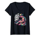 Womens Jazz Vibes Only Piano Player Groove Art V-Neck T-Shirt