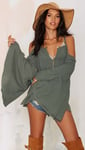 Honey Punch Nasty Gal Born to Run Cold Shoulder Top 10 Uk BNWT RRP £50.95 Olive