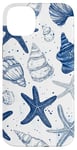 Coque pour iPhone 14 Plus Été côtier bleu coquillage, étoile de mer, femme