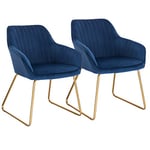 WOLTU Chaise de Salle à Manger Lot de 2, Moderne Chaise de Cuisine, Fauteuil scandinave, Chaise Coiffeuse, pour Salle de Séjour, Chambre à Coucher, Cuisine, en Velours et métal Bleu BH246bl-2