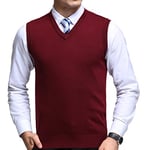 FULIER Homme Gilet Col en V sans Manches Pull Classique Business Gilet pour Homme Chemise Tricoté Débardeurs (L, Rouge)