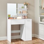 VASAGLE Coiffeuse avec Miroir, 1 tiroir, 2 étagères, Armoire de Rangement, Organisateur de Maquillage, Blanc RDT119W01